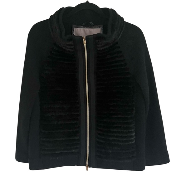 Herno Resort Black Mink Fur Wool Cashmere Zip Up Cardigan IT 38
